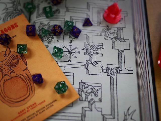 Dungeons and dragon dice and map. 