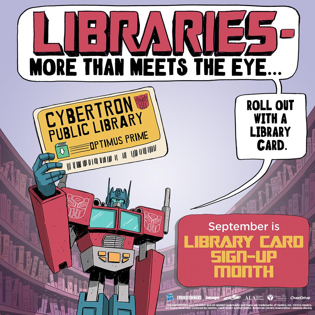 Optimus Prime ALA Library Card Sign up advertisement.